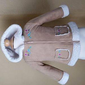 Little Me Floral Embroidered  Sherpa Lined Faux Suede Hooded Jacket SIZE: 18M